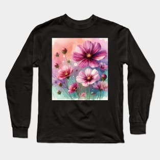 Pink Cosmos Flowers Long Sleeve T-Shirt